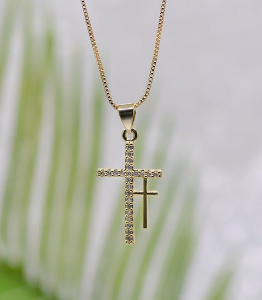 Double Cross Gold Necklace