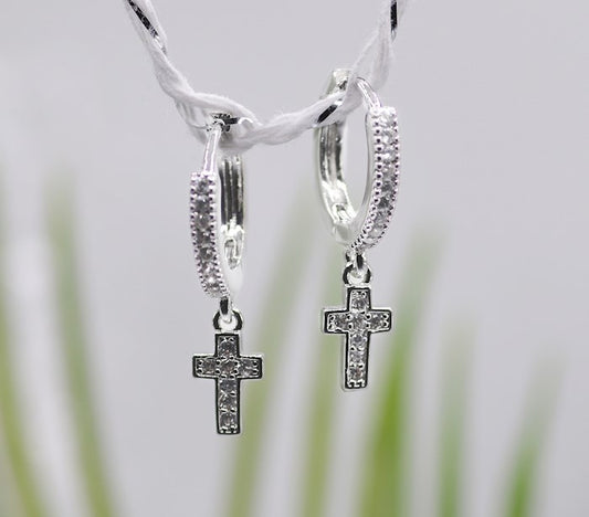 Cross-Huggie Hoop Earrings