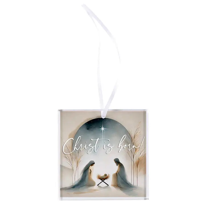 Ornament Christ Is Born Glass, 3x3