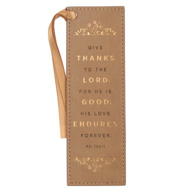 Give Thanks Butterscotch Faux Leather Bookmark - Psalm 106:1