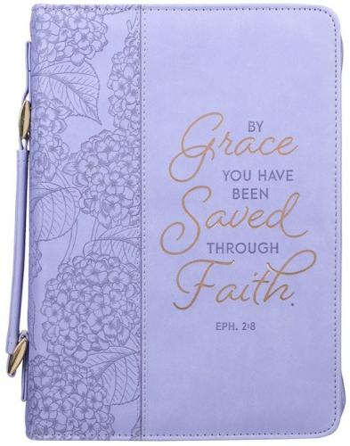 Bible Cover Fashion Lilac By Grace You've Been Saved Eph. 2:8 Large
