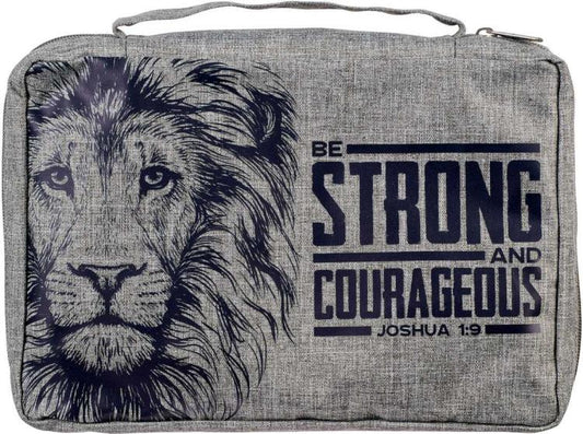 Strong and Courageous Lion Gray Value Bible Cover - Joshua 1:9 medium