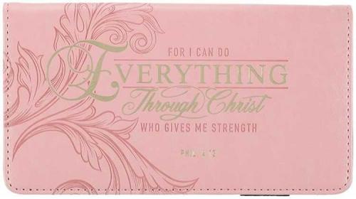 Through Christ Fluted Iris Pink Faux Leather Checkbook Wallet - Philippians 4:13