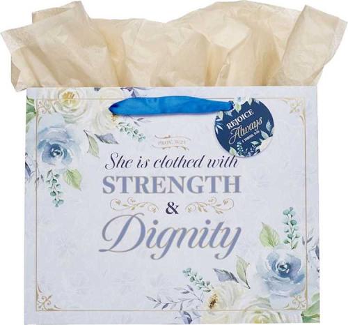Strength and Dignity Blue Roses Large Landscape Gift Bag - Proverbs 31:25