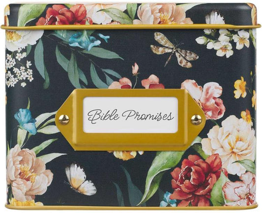 Black Floral Bible Promises in Tin