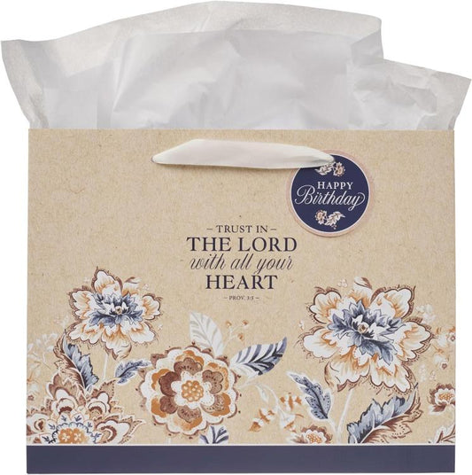 Trust in the Lord Honey-brown and Navy Large Landscape Gift Bag - Proverbs 3:5