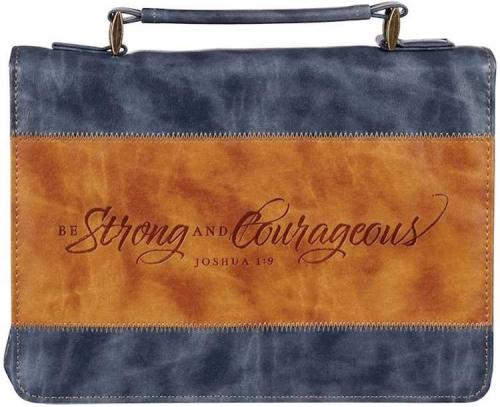 Strong and Courageous Butterscotch and Navy Classic Bible Cover - Joshua 1:9