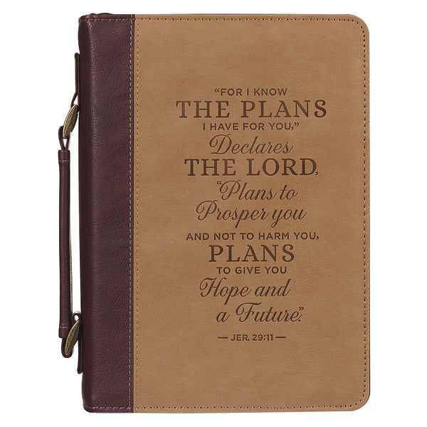Plans Burgundy and Tan Faux Leather Classic Bible Cover - Jeremiah 29:11, Large