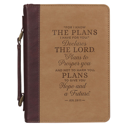 Plans Burgundy and Tan Faux Leather Classic Bible Cover - Jeremiah 29:11, Large