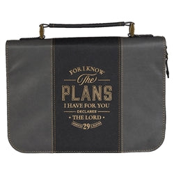 Bible Cover Classic Two-Tone Black/Gray I Know the Plans Jer. 29:11, Large