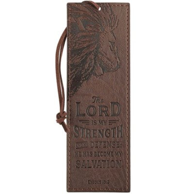 The Lord Is My Strength Walnut-Brown Faux Leather Bookmark- Exodus 15:2