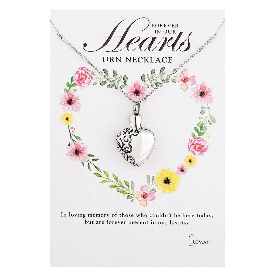 "Forever in Our Hearts" Etched Heart Urn Necklace