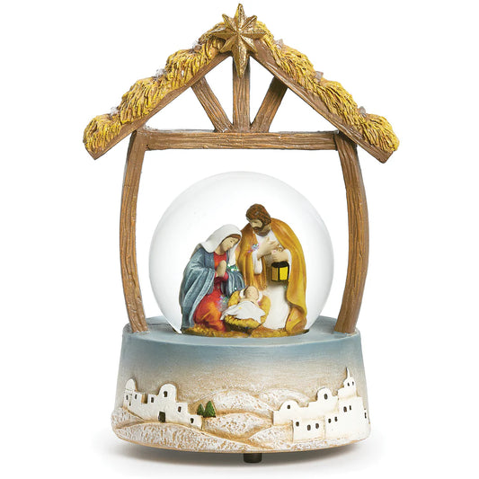 Musical Holy Family in Stable Waterglobe – "Silent Night" Tune