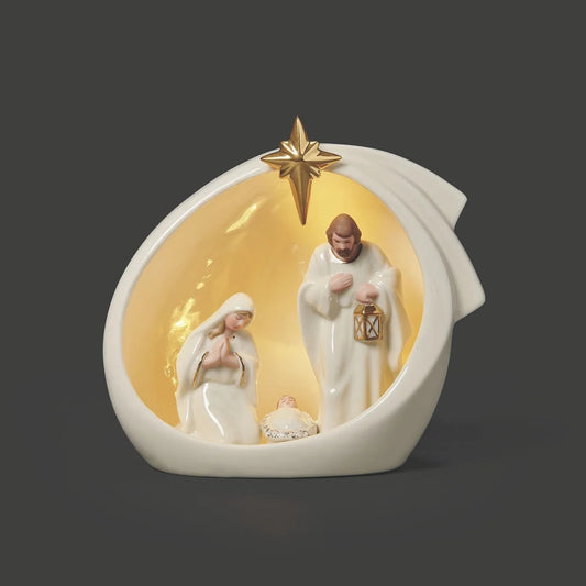 [139614] Lighted Holy Family in Cave with Shooting Star