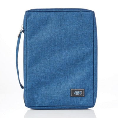 Fish Applique, Canvas Bible Cover, Navy, Medium