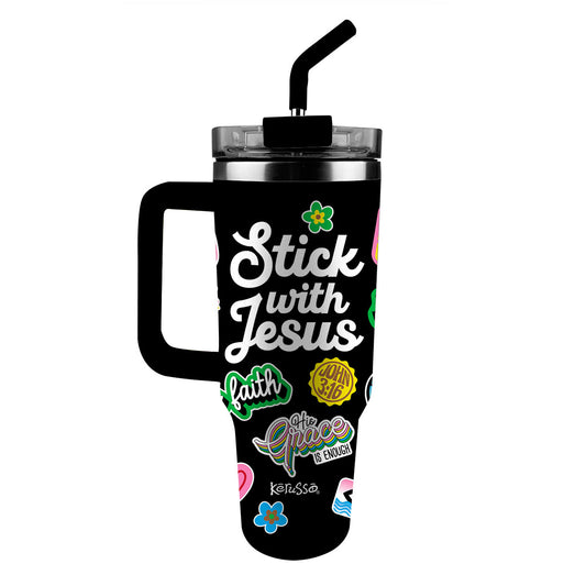 Kerusso 40 oz Steel Mug with Straw Stick with Jesus