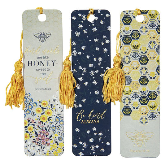 Kind Words are Like Honey Navy and Yellow Bookmark Set