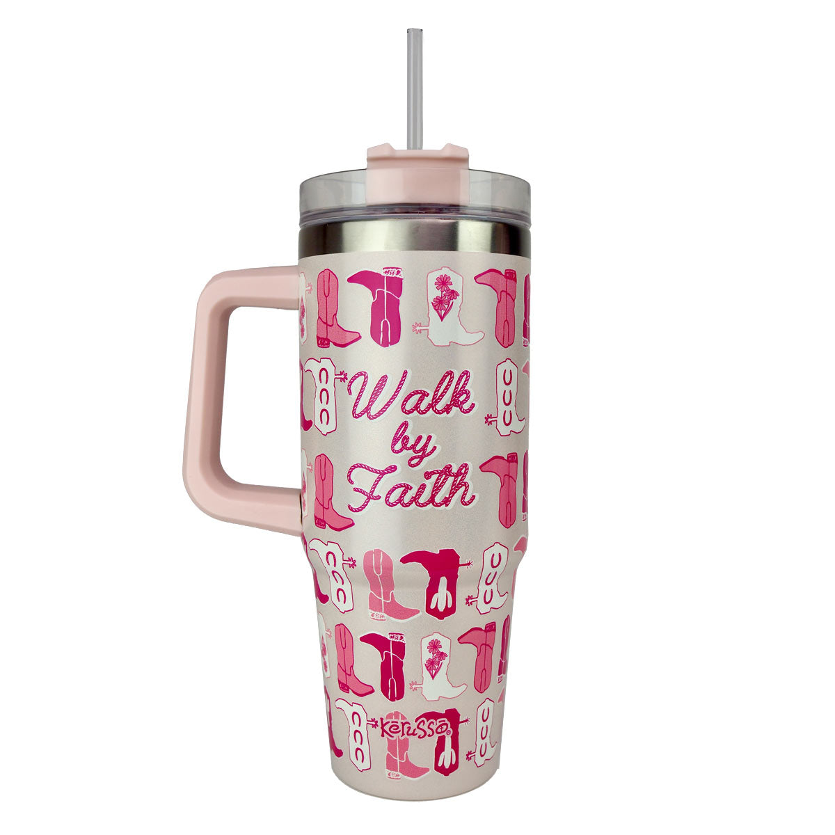 Kerusso 30 oz Stainless Steel Mug with Straw Walk By Faith