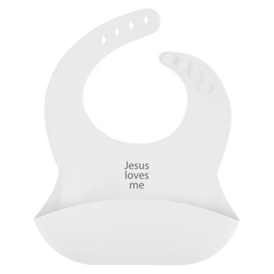 White Silicone Bib - Jesus Loves me