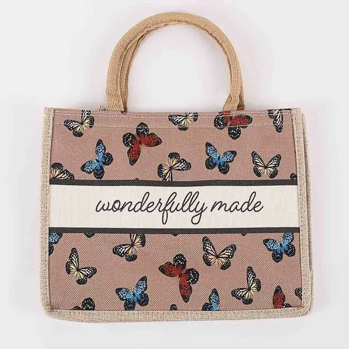 Woven Canvas Tote - Wonderfully Made - Butterflies