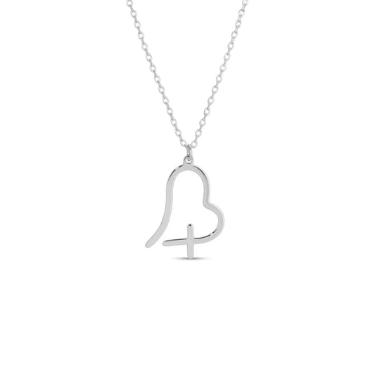 Free Form Heart with Cross Pendant Necklace, silver