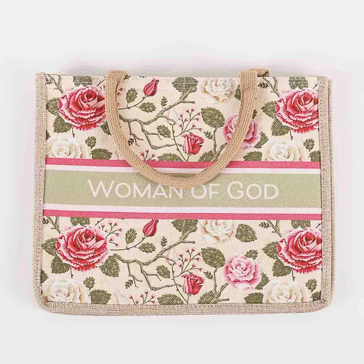 Woven Canvas Tote - Woman of God Floral
