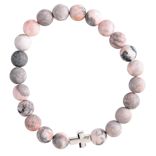 Bracelet Red Zebra Stone with Cross