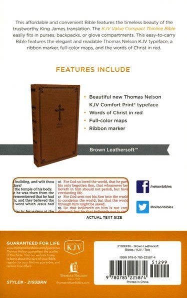 KJV, Value Thinline Bible, Compact, Leathersoft, Brown, Comfort Print