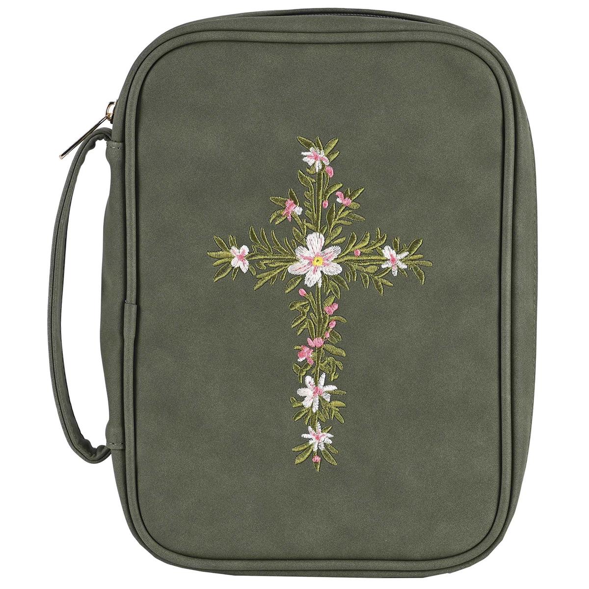 Bible Case Embroidered Cross Green XLrg