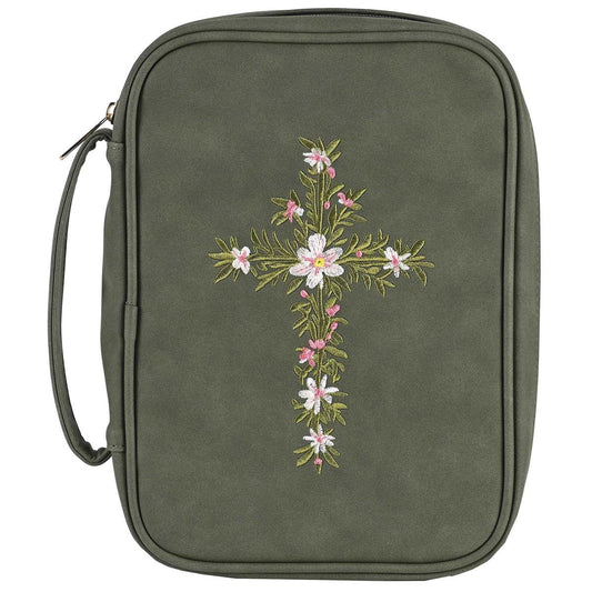 Bible Case Embroidered Cross Green XLrg