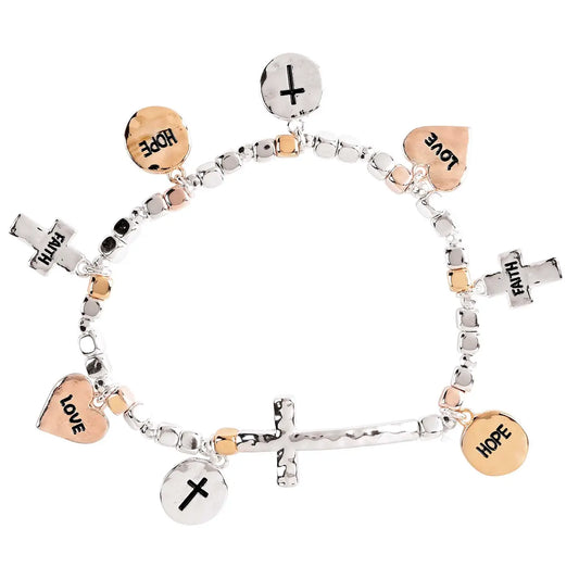 Bracelet Faith Hope Love Engraved Charms