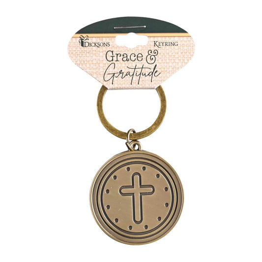 Cross Grace Gratitude Gold Keyring