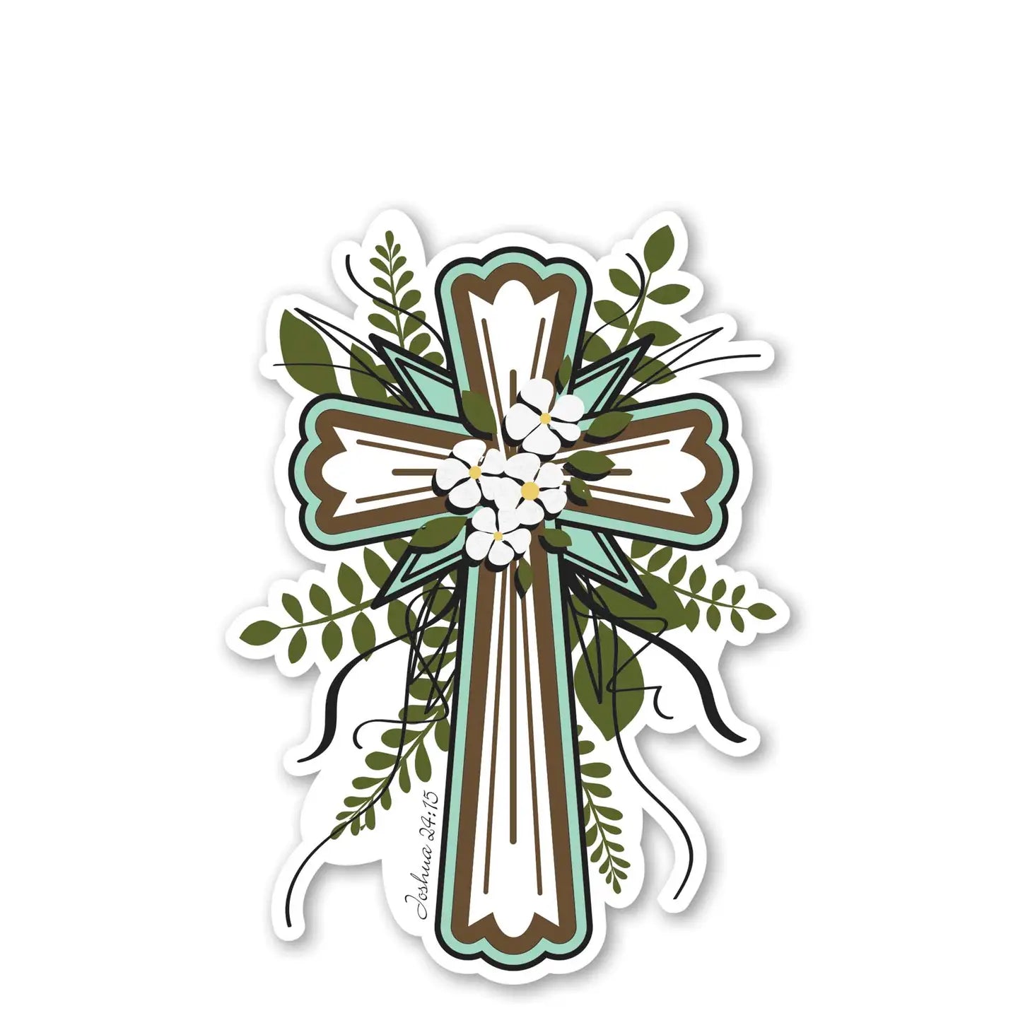 Floral Cross Joshua 24:15 Sticker