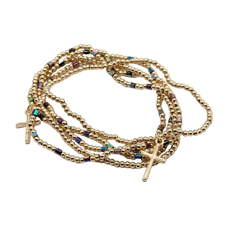 Cross Five-Strand Beaded Bracelet