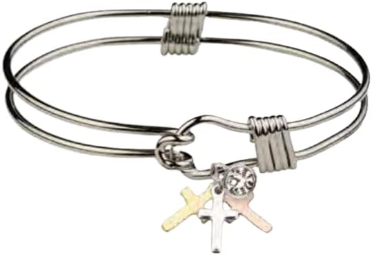 Rhodium Plated Triple Cross Bracelet - Boxed, stones