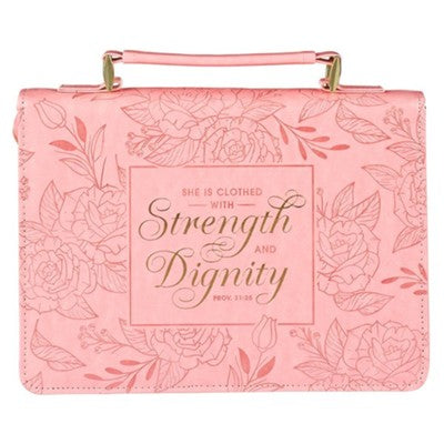 Strength and Dignity Rose Pink Faux Leather Bible Cover, Medium