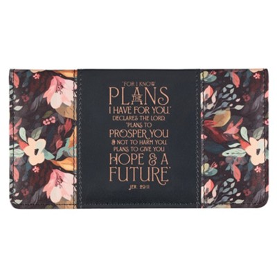 Hope and a Future Midnight Botanical Faux Leather Checkbook Wallet - Jeremiah 29:11