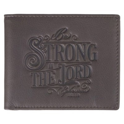 Be Strong in the Lord Charcoal-Brown Genuine Leather Wallet - Ephesians 6:10