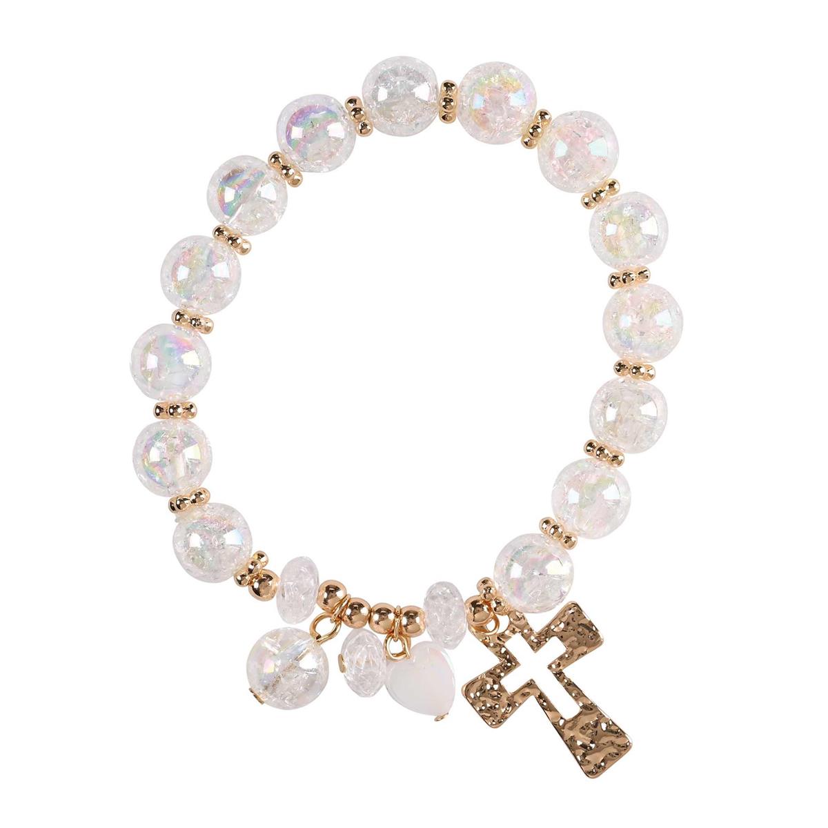 Stretch Bracelet Cutout Cross White Bead