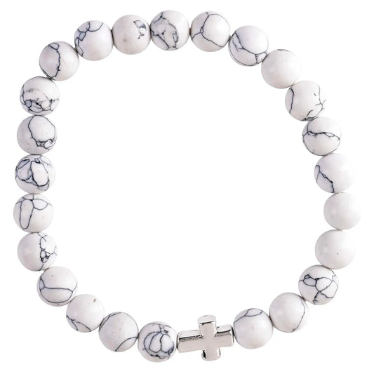 Bracelet Howlite White Stone with Cross