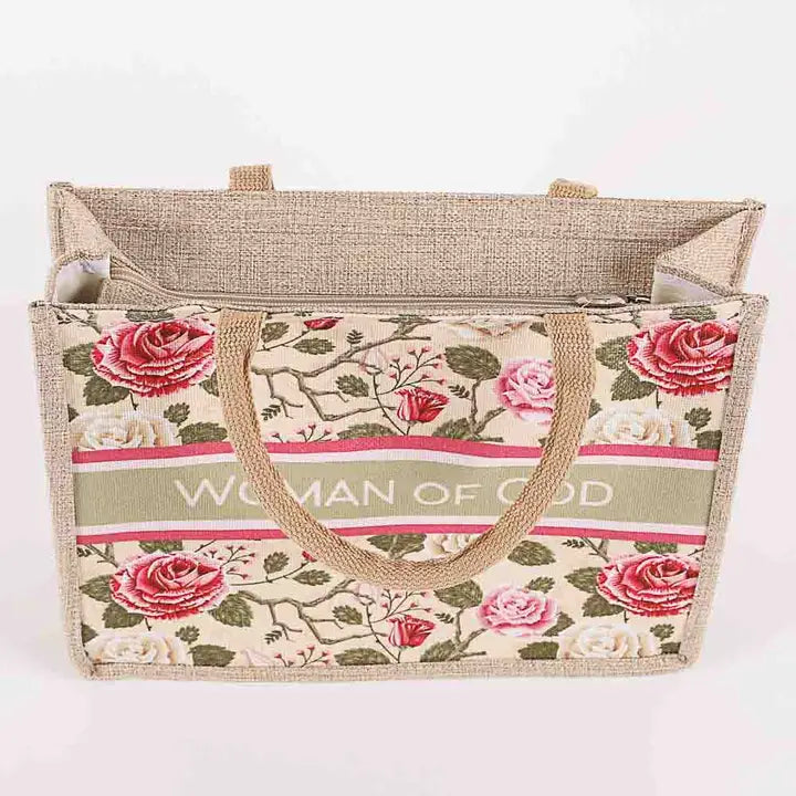 Woven Canvas Tote - Woman of God Floral
