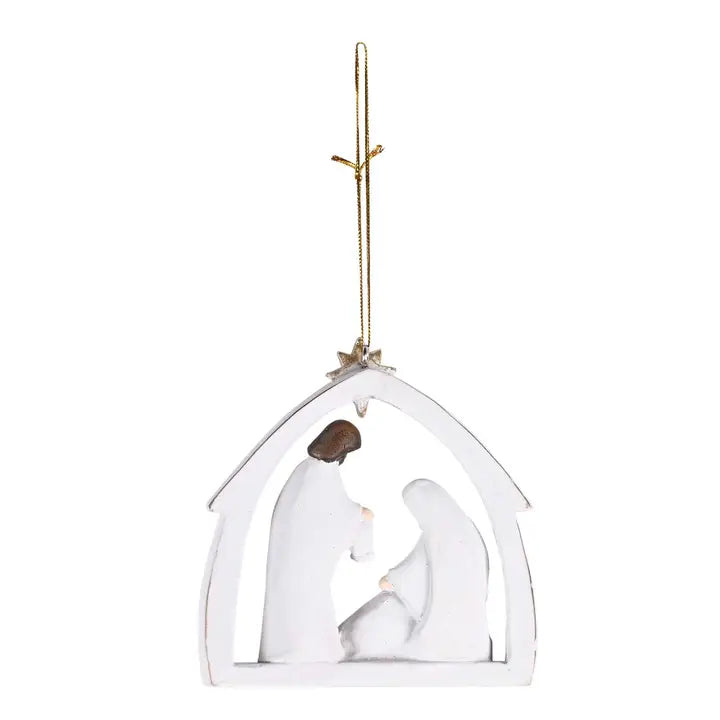 Ornament Holy Family Creche in White 4H