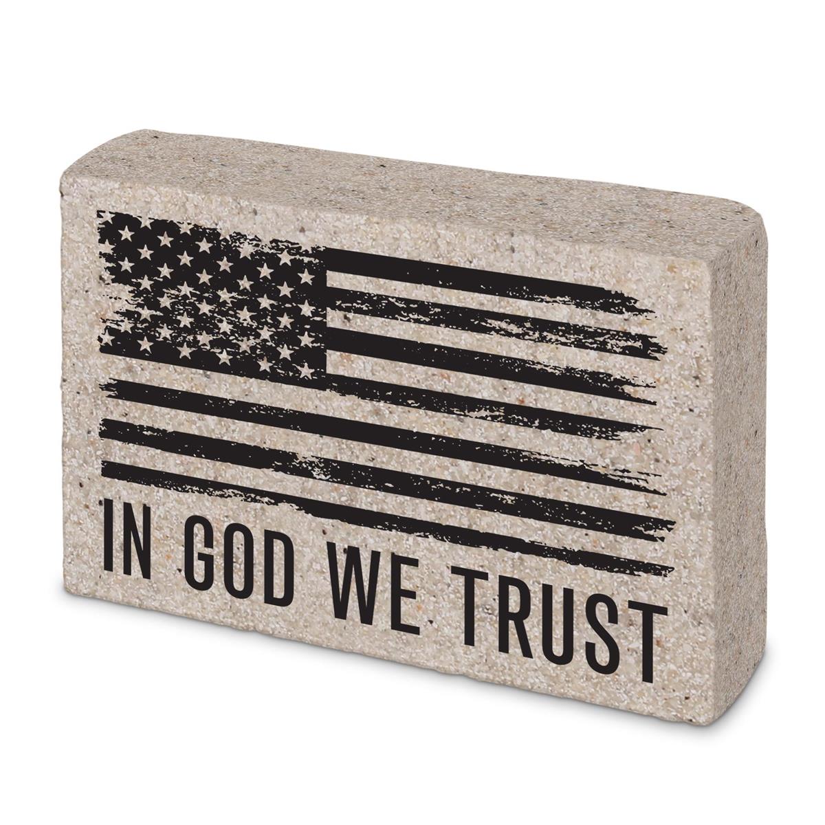 Plaque Block Cast Stone In God We Trust