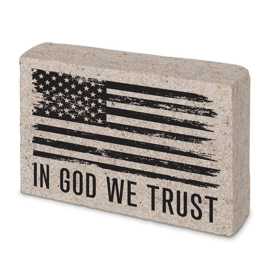 Plaque Block Cast Stone In God We Trust