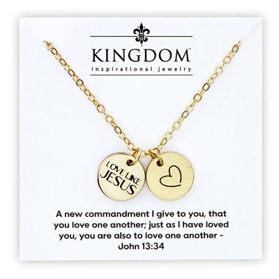 Double Coin Necklace - Heart, Gold, 22" Chain