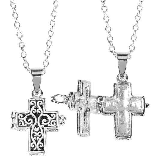 Cross Prayer Box Silver Plated Necklace, 18" Chain