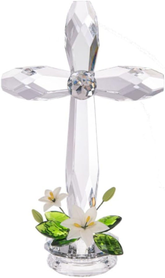 Crystal Expressions Standing Cross with Lily Figurine, 7.5 inches