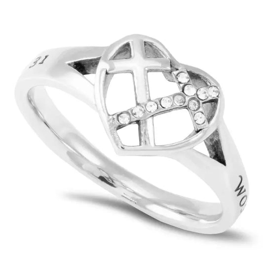 Women's Ring- Patchwork Cross Heart WOMAN OF GOD - PROVERBS 31