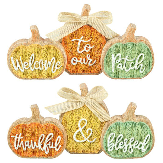 Welcome Thankful Faux Knit Pumpkins