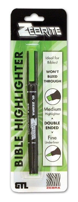 Zebrite Double Ended Bible Highlighter Set | No Bleed Pigmented Ink | No Fading or Smearing | Double Ended for Highlighting & Underlining |Green Ink
